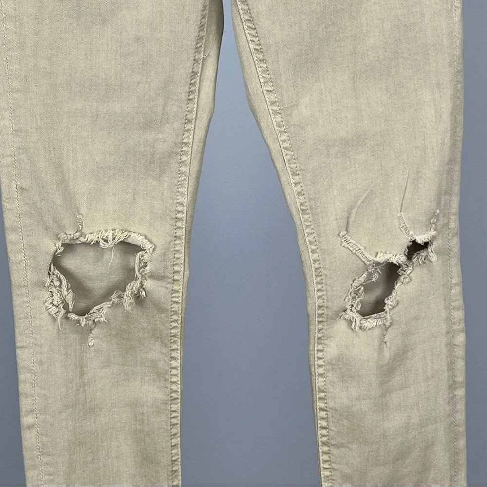 Free People Womens High Rise Busted Distressed Skinny Jeans Khaki Tan size 26